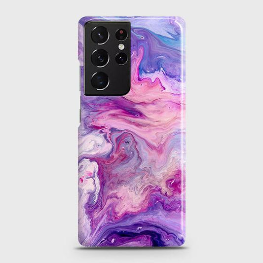 Samsung Galaxy S21 Ultra 5G Cover - Chic Blue Liquid Marble Printed Hard Case with Life Time Colors Guarantee