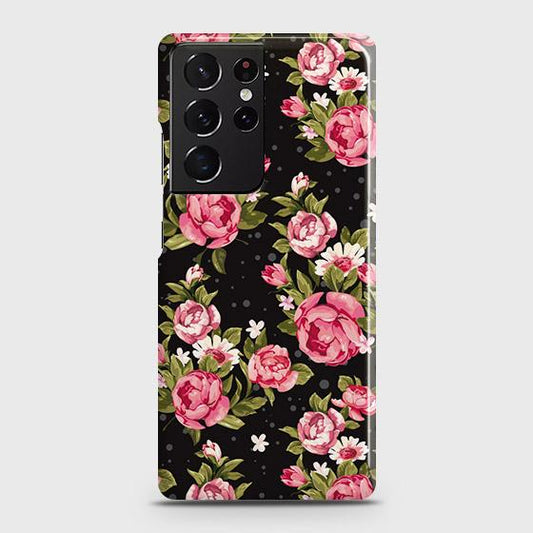 Samsung Galaxy S21 Ultra 5G Cover - Trendy Pink Rose Vintage Flowers Printed Hard Case with Life Time Colors Guarantee
