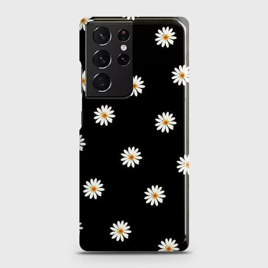 Samsung Galaxy S21 Ultra 5G Cover - Matte Finish - White Bloom Flowers with Black Background Printed Hard Case with Life Time Colors Guarantee