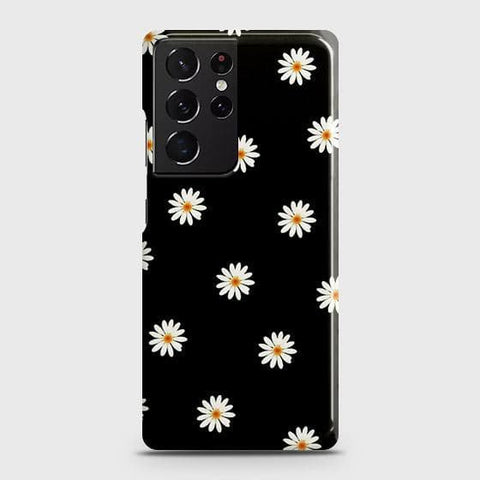 Samsung Galaxy S21 Ultra 5G Cover - Matte Finish - White Bloom Flowers with Black Background Printed Hard Case with Life Time Colors Guarantee