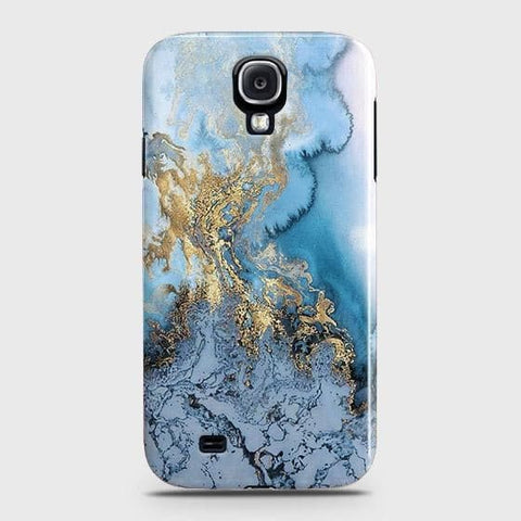 Samsung Galaxy S4 Cover - Trendy Golden & Blue Ocean Marble Printed Hard Case with Life Time Colors Guarantee