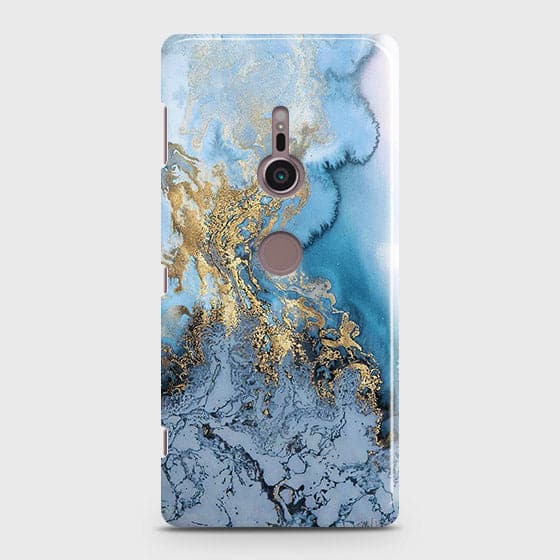 Sony Xperia XZ3 - Trendy Golden & Blue Ocean Marble Printed Hard Case with Life Time Colors Guarantee ( Fast Delivery )