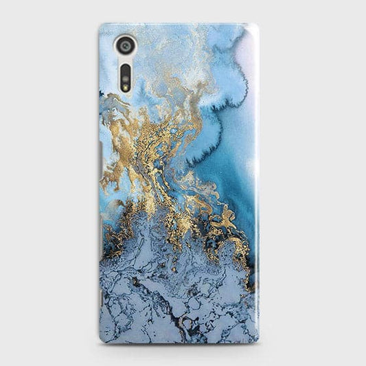 Sony Xperia XZ / XZs - Trendy Golden & Blue Ocean Marble Printed Hard Case with Life Time Colors Guarantee
