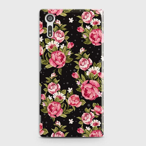 Sony Xperia XZ Cover - Trendy Pink Rose Vintage Flowers Printed Hard Case with Life Time Colors Guarantee