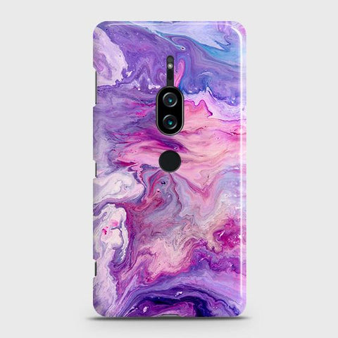 Sony Xperia XZ2 Premium Cover - Chic Blue Liquid Marble Printed Hard Case with Life Time Colors Guarantee