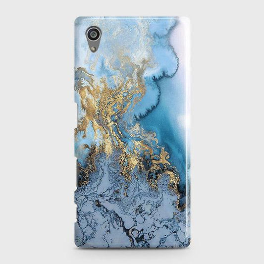 Sony Xperia Z5 Cover - Trendy Golden & Blue Ocean Marble Printed Hard Case with Life Time Colors Guarantee
