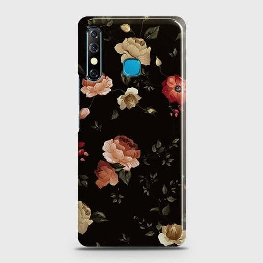 Tecno Camon 12 Cover - Matte Finish - Dark Rose Vintage Flowers Printed Hard Case with Life Time Colors Guarantee