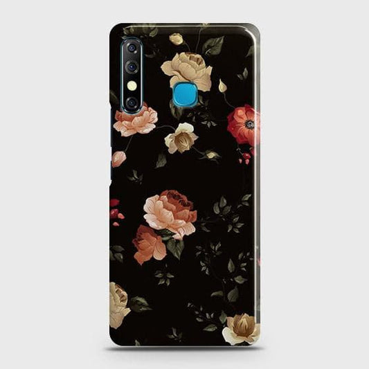 Tecno Spark 4 Cover - Matte Finish - Dark Rose Vintage Flowers Printed Hard Case with Life Time Colors Guarantee
