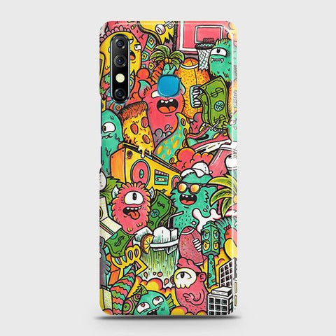 Tecno Spark 4 Cover - Matte Finish - Candy Colors Trendy Sticker Collage Printed Hard Case with Life Time Colors Guarantee