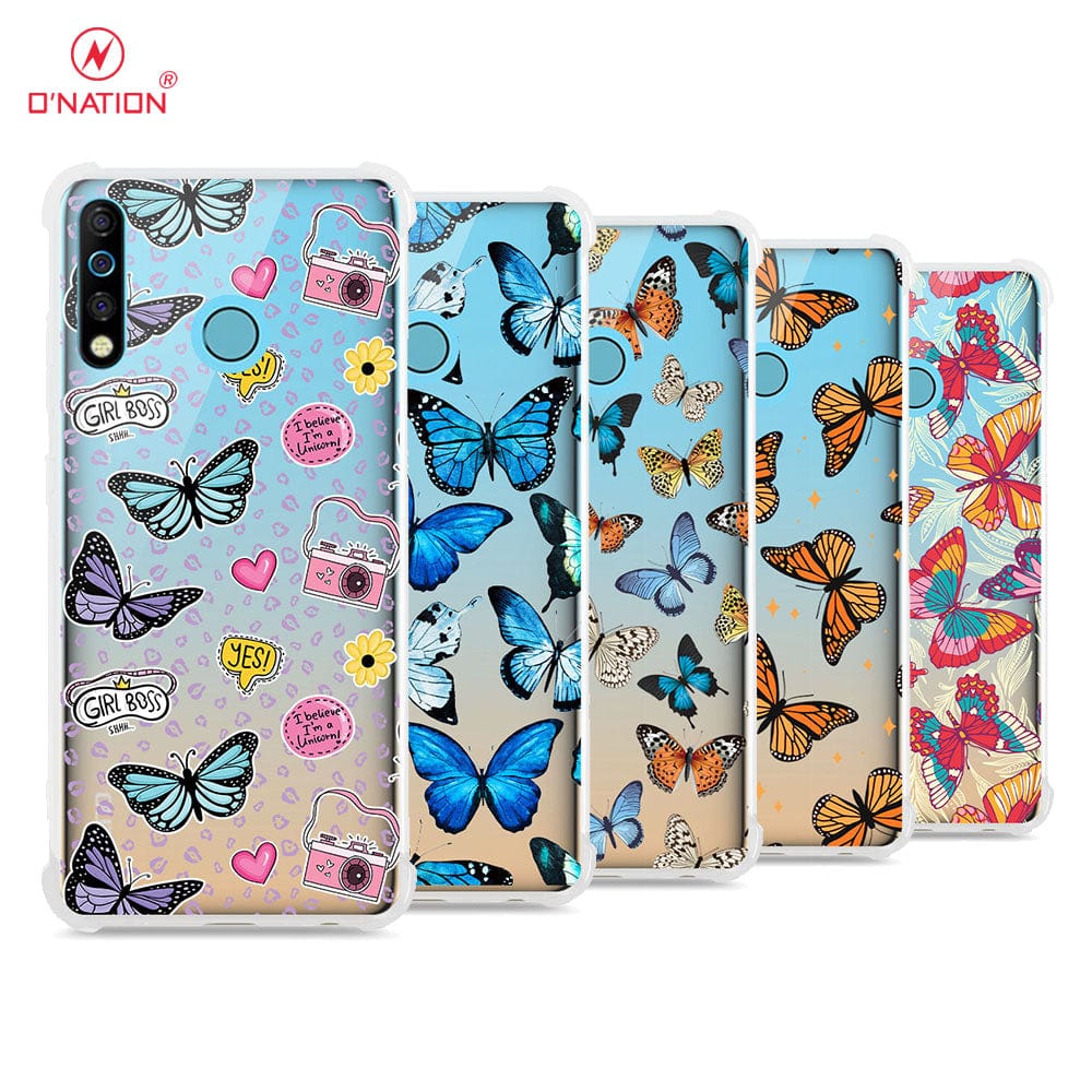 Tecno Camon 12 Cover - O'Nation Butterfly Dreams Series - 9 Designs - Clear Phone Case - Soft Silicon Borders