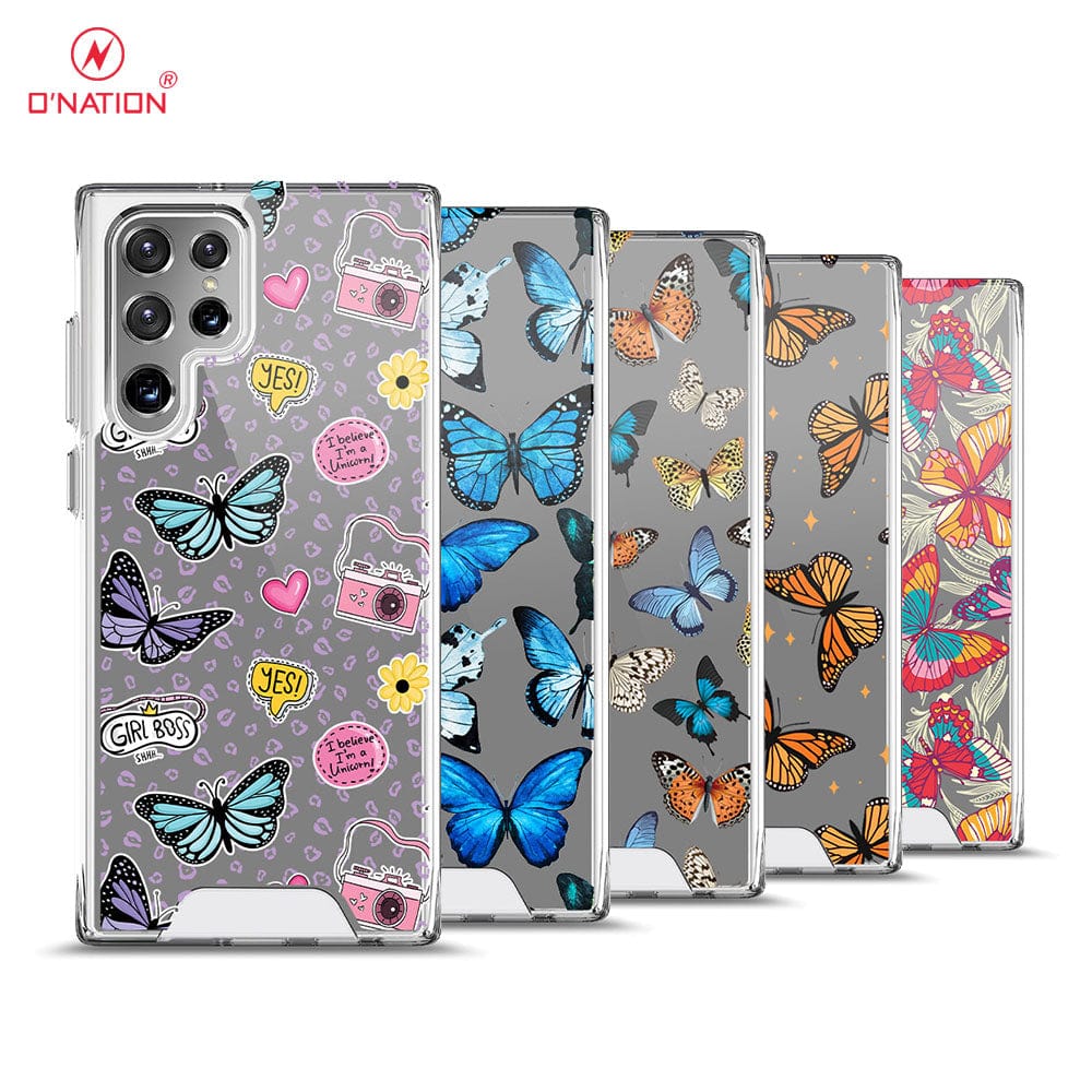 Samsung Galaxy S22 Ultra 5G Cover - O'Nation Butterfly Dreams Series - 9 Designs - Clear Phone Case - Soft Silicon Bordersx