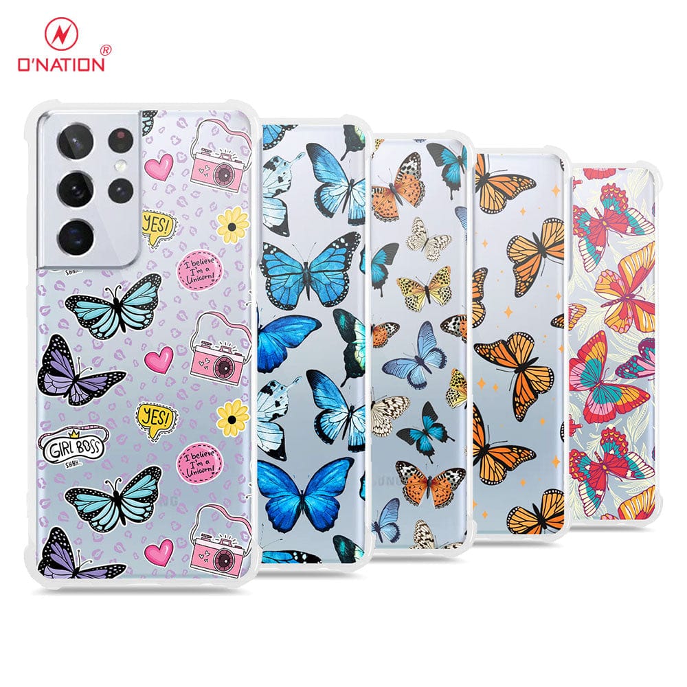 Samsung Galaxy S21 Ultra 5G Cover - O'Nation Butterfly Dreams Series - 9 Designs - Clear Phone Case - Soft Silicon Borders