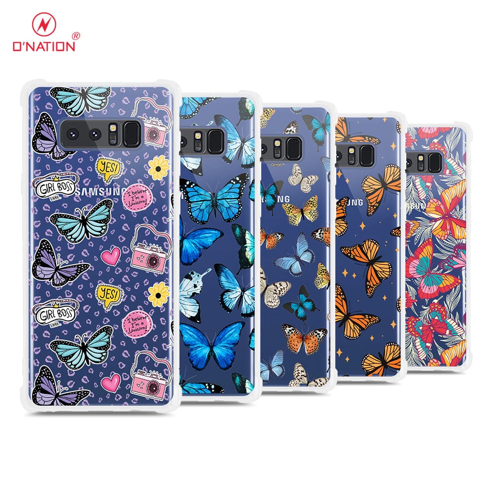 Samsung Galaxy Note 8 Cover - O'Nation Butterfly Dreams Series - 9 Designs - Clear Phone Case - Soft Silicon Borders