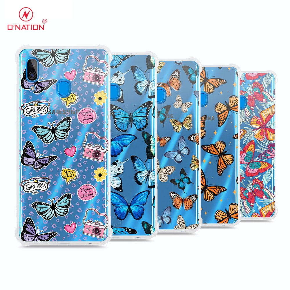Samsung Galaxy A20 Cover - O'Nation Butterfly Dreams Series - 9 Designs - Clear Phone Case - Soft Silicon Borders