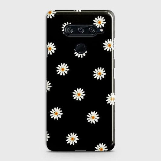 LG V40 ThinQ Cover - Matte Finish - White Bloom Flowers with Black Background Printed Hard Case with Life Time Colors Guarantee