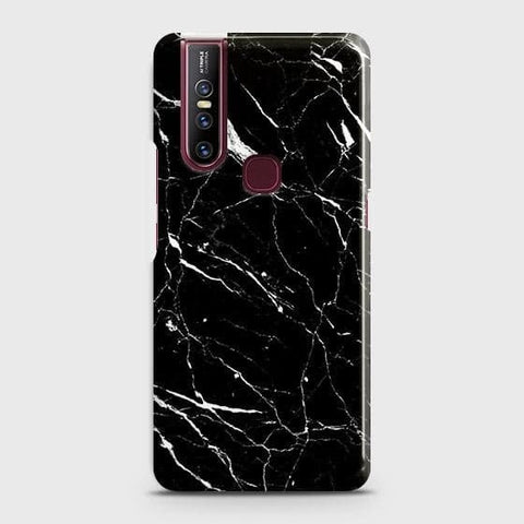 VivoO V15 Cover - Trendy Black Marble Printed Hard Case with Life Time Colors Guarantee