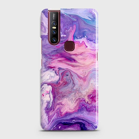 VIVO V15 Cover - Chic Blue Liquid Marble Printed Hard Case with Life Time Colors Guarantee