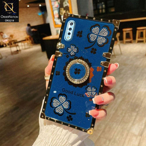 Vivo S1 Cover - Blue - Square Bling Diamond Glitter Soft TPU Trunk Case with Ring Holder