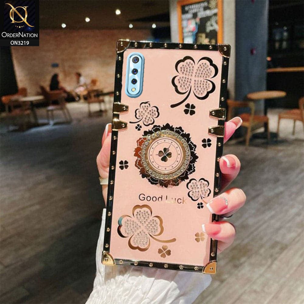 Vivo S1 Cover - Pink - Square Bling Diamond Glitter Soft TPU Trunk Case with Ring Holder