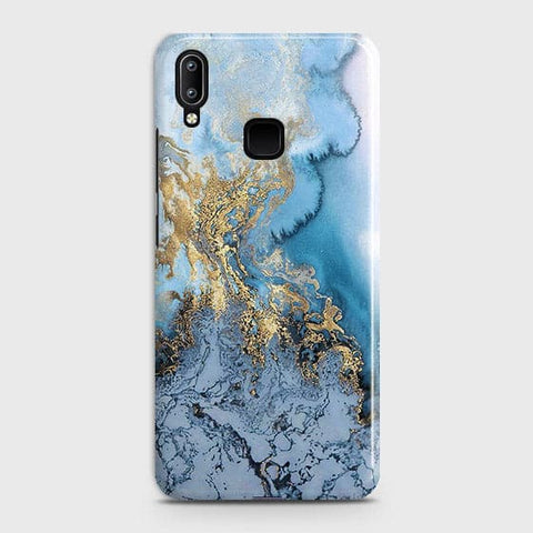 Vivo V11i - Trendy Golden & Blue Ocean Marble Printed Hard Case with Life Time Colors Guarantee