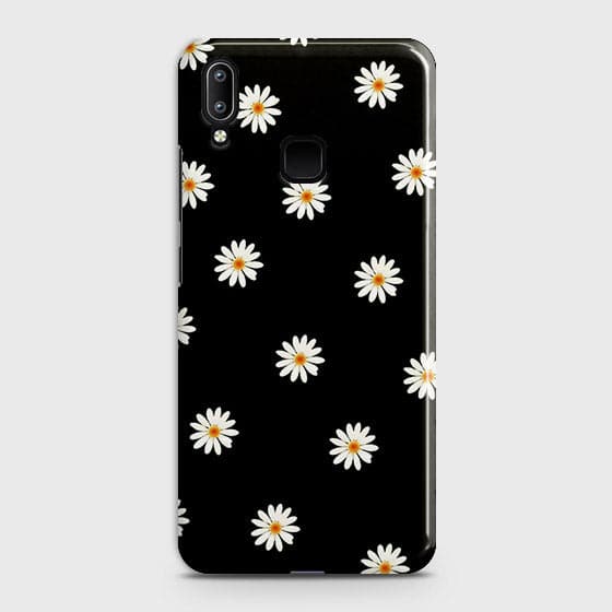 Vivo V11i Cover - Matte Finish - White Bloom Flowers with Black Background Printed Hard Case with Life Time Colors Guarantee
