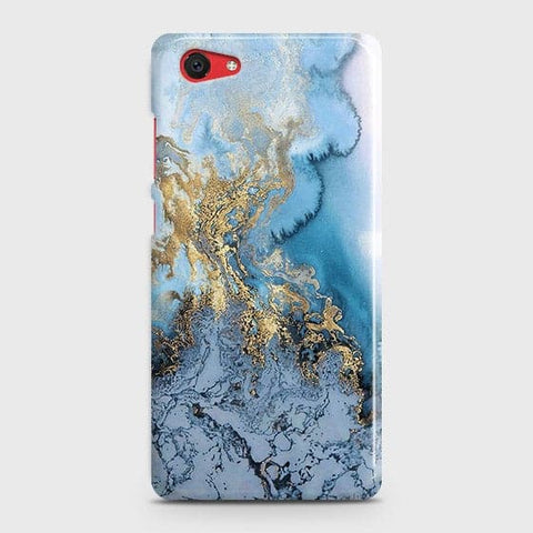 Vivo Y71 - Trendy Golden & Blue Ocean Marble Printed Hard Case with Life Time Colors Guarantee