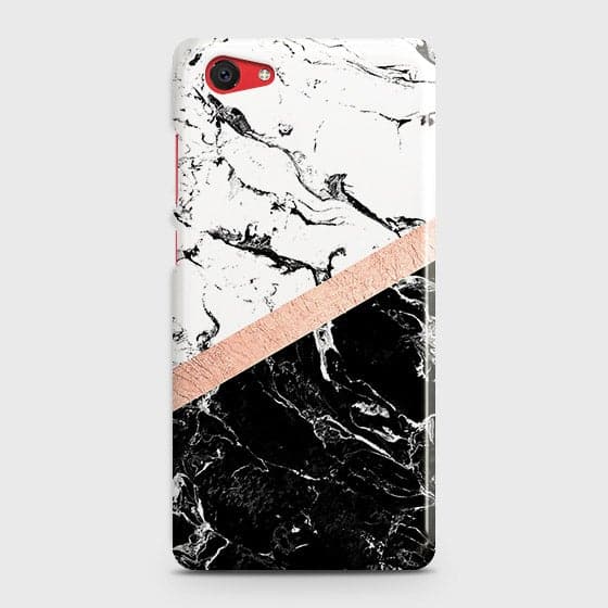 Vivo Y71 Cover - Black & White Marble With Chic RoseGold Strip Case with Life Time Colors Guarantee