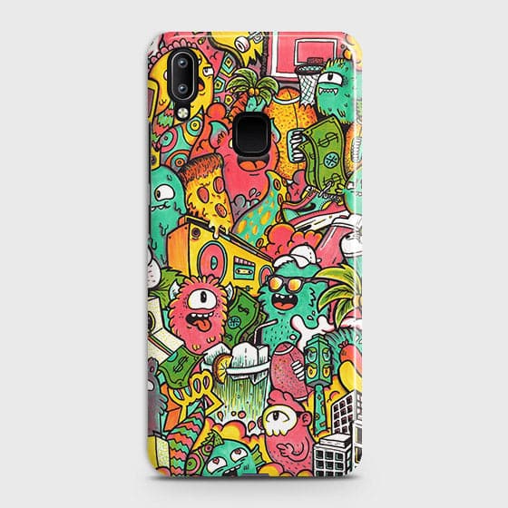 Vivo Y95 Cover - Matte Finish - Candy Colors Trendy Sticker Collage Printed Hard Case with Life Time Colors Guarantee