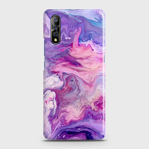 Vivo S1 Cover - Chic Blue Liquid Marble Printed Hard Case with Life Time Colors Guarantee