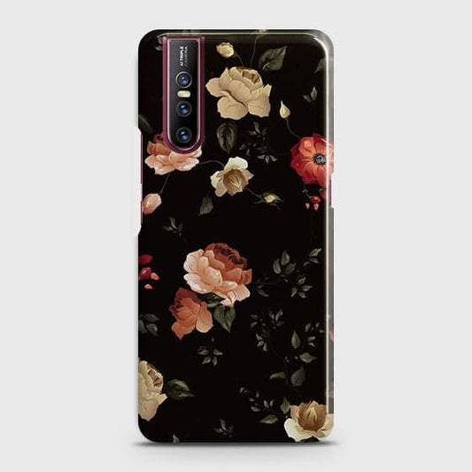 Vivo V15 Pro Cover - Matte Finish - Dark Rose Vintage Flowers Printed Hard Case with Life Time Colors Guarantee