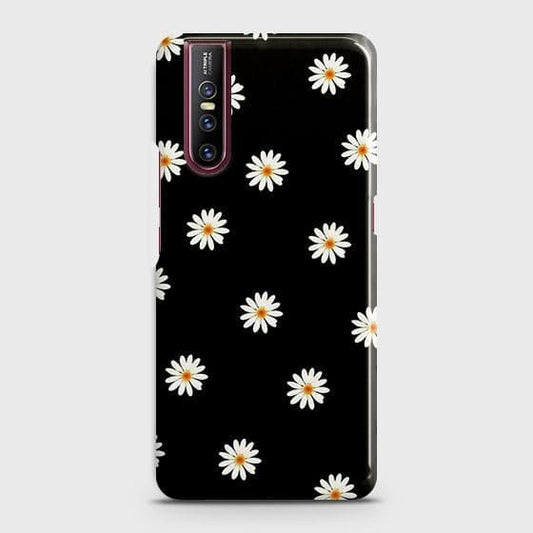 Vivo V15 Pro Cover - Matte Finish - White Bloom Flowers with Black Background Printed Hard Case with Life Time Colors Guarantee