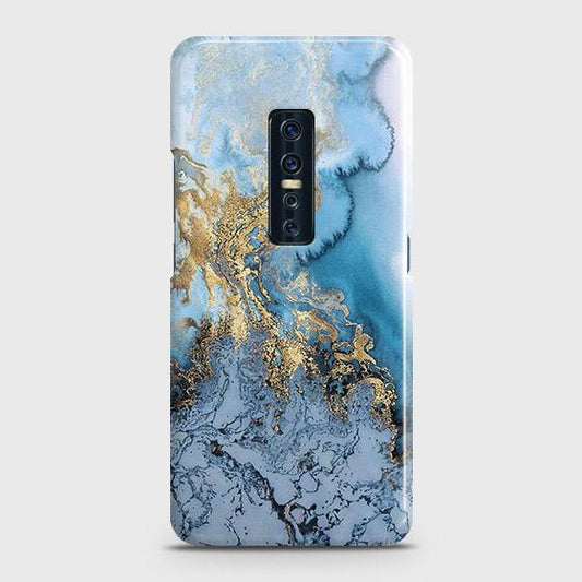 Vivo V17 Pro Cover - Trendy Golden & Blue Ocean Marble Printed Hard Case with Life Time Colors Guarantee