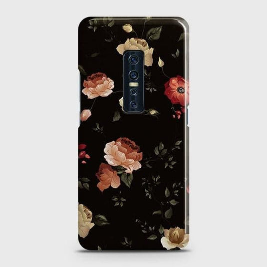 Vivo V17 Pro Cover - Matte Finish - Dark Rose Vintage Flowers Printed Hard Case with Life Time Colors Guarantee