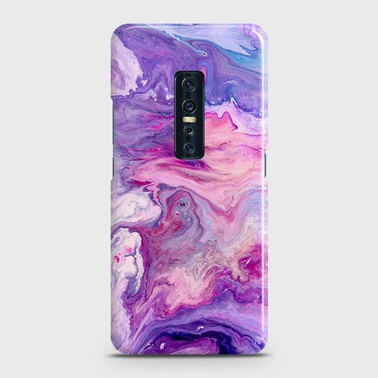 Vivo V17 Pro Cover - Chic Blue Liquid Marble Printed Hard Case with Life Time Colors Guarantee