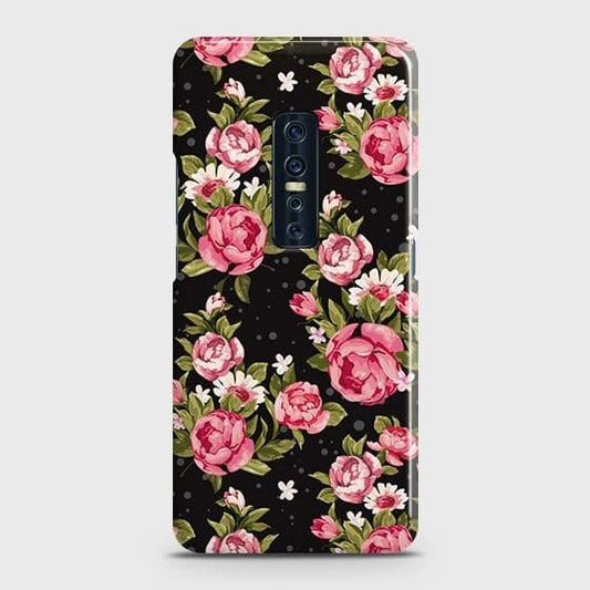 Vivo V17 Pro Cover - Trendy Pink Rose Vintage Flowers Printed Hard Case with Life Time Colors Guarantee