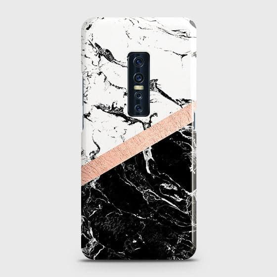 Vivo V17 Pro Cover - Black & White Marble With Chic RoseGold Strip Case with Life Time Colors Guarantee