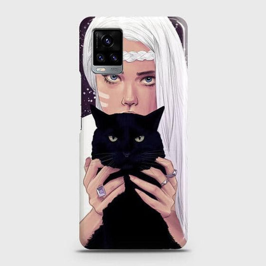 Vivo V20 Cover - Trendy Wild Black Cat Printed Hard Case with Life Time Colors Guarantee