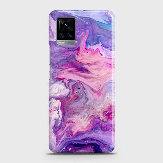 Vivo V20 Cover - Chic Blue Liquid Marble Printed Hard Case with Life Time Colors Guarantee