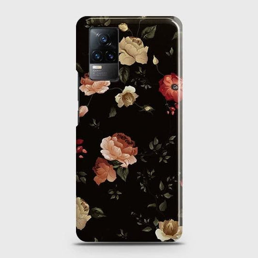 Vivo Y73 Cover - Matte Finish - Dark Rose Vintage Flowers Printed Hard Case with Life Time Colors Guarantee