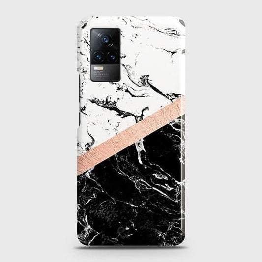 Vivo V21e Cover - Black & White Marble With Chic RoseGold Strip Case with Life Time Colors Guarantee (Fast Delivery)