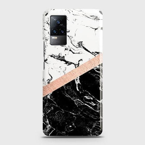 Vivo V21e Cover - Black & White Marble With Chic RoseGold Strip Case with Life Time Colors Guarantee (Fast Delivery)