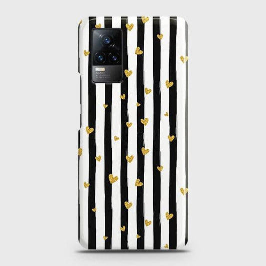 Vivo Y73 Cover - Trendy Black & White Lining With Golden Hearts Printed Hard Case with Life Time Colors Guarantee B78