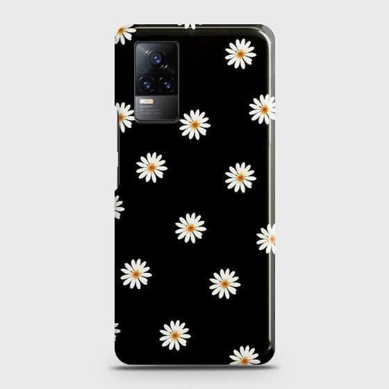 Vivo V21e Cover - Matte Finish - White Bloom Flowers with Black Background Printed Hard Case with Life Time Colors Guarantee ( Fast Delivery )