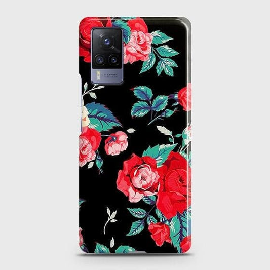 Vivo X60 Pro Cover - Luxury Vintage Red Flowers Printed Hard Case with Life Time Colors Guarantee