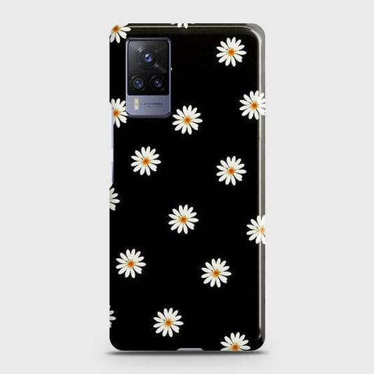 Vivo X60 Pro Cover - Matte Finish - White Bloom Flowers with Black Background Printed Hard Case with Life Time Colors Guarantee
