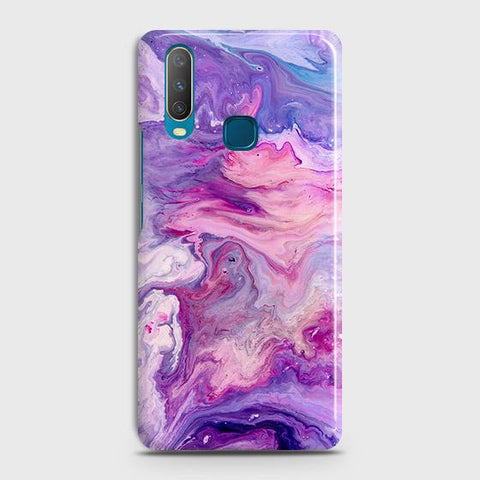Vivo Y11 2019 Cover - Chic Blue Liquid Marble Printed Hard Case with Life Time Colors Guarantee