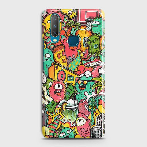 Vivo Y11 2019 Cover - Matte Finish - Candy Colors Trendy Sticker Collage Printed Hard Case with Life Time Colors Guarantee