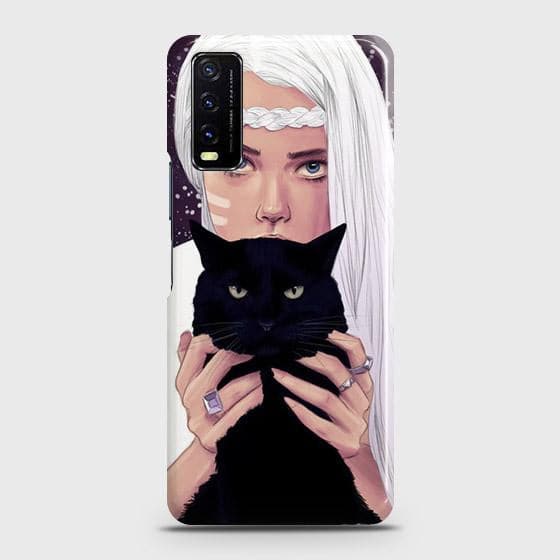 Vivo Y12s Cover - Trendy Wild Black Cat Printed Hard Case with Life Time Colors Guarantee