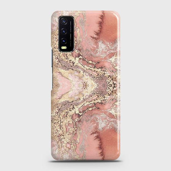 Vivo Y12s Cover - Trendy Chic Rose Gold Marble Printed Hard Case with Life Time Colors Guarantee