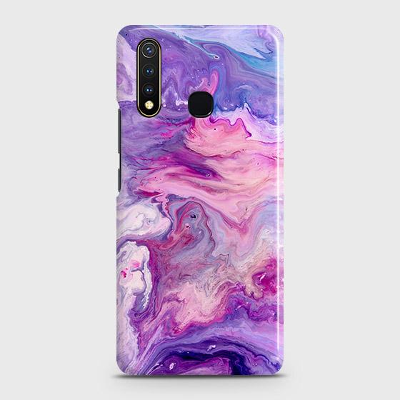Vivo Y19 Cover - Chic Blue Liquid Marble Printed Hard Case with Life Time Colors Guarantee